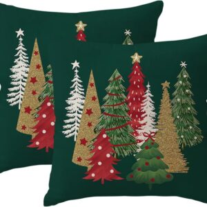 RABUSOFA Christmas Pillow Covers 20x20 Set of 2 Velvet Green Christmas Tree Decorations Cushion Covers Xmas Winter Decorative Throw Pillows Christmas Decor for Couch Holiday...
