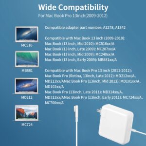 Replacement Mac Book Pro Charger 60W Mac Book Universal Magnetic L Shape Charger (Before Mid 2012 Models) A1184/A1344/A1330/1278