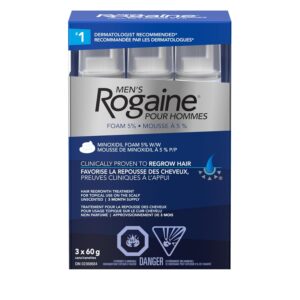 Rogaine Men’s Hair Loss & Thinning Treatment for Hair Regrowth, 5 Minoxidil Foam Extra Strength, 3 Month Treatment, white