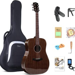 Rosen G31 Dreadnought Acoustic Guitar Black Soild Mahogany Top 41 Inch Guitarra Full Size with Gloss Finish Bundle Starter Kit with Gig Bag, Tuner, Strings, Strap, and Picks