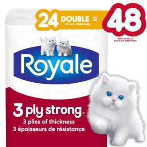 Royale 3 Ply Strong Toilet Paper, 24 Double equal 48 rolls, 165 bath tissues per roll