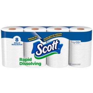 Scott Rapid-Dissolving Toilet Paper, 8 Double Rolls, Sustainable, Septic-Safe, RV Toilet Paper