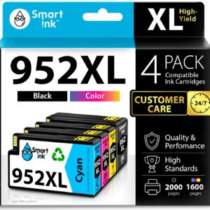 Smart Ink Compatible Ink Cartridge Replacement for HP 952 952XL (4 Combo Pack) Advanced Chip Technology to use with OfficeJet 8702 OfficeJet Pro 7720 7740 8210 8216 8710 8715...