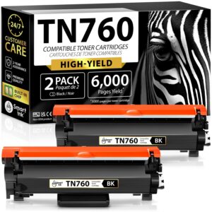 Smart Ink Compatible TN760 Toner Cartridge Replacement for Brother TN 760 TN730 2 Pack (CHIP) to use with HL-L2390DW DCP-L2550DW HL-L2350DW HL-L2370DW MFC-L2710DW HL-L2370DWXL...