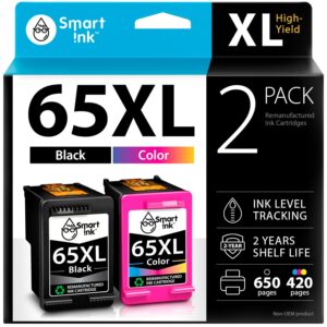 Smart Ink Remanufactured Ink Cartridges Replacement for HP 65 XL HP 65XL (Black & Color 2 Combo Pack) for DeskJet 3755 2600 2625 2652 2655 3700 3720 3752 3772 Envy 5000 5010...