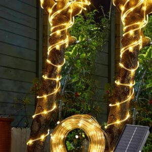 Solar Rope Lights Outdoor Waterproof 66 Feet 200 LED Solar Rope Lights with USB Rechargeable 8 Light Modes Solar Fairy Lights for Tree Patio Garden Wedding Party Christmas...