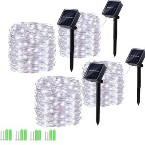 Solar String Lights, 4 Pack Total 220Ft 600 LED Solar Fairy Lights, 8 Modes Waterproof Copper Wire Solar Powered Outdoor Lights for Patio Tree Garden Yard Weeding Party Outdoor...