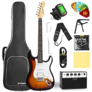 STRICH Electric Guitar Beginner Kit, Solid Body 39" Full Size Electric Guitar HSS Pick Up for Starter, with 10W Amp, Bag, Digital Tuner, Capo, Strap, String,Cable, Picks,...