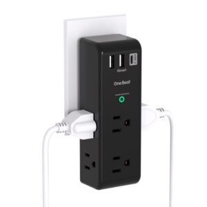 Surge Protector Outlet Extender - with Rotating Plug, 6 AC Multi Plug Outlet with 3 USB Ports (1 USB C), 1800 Joules, 3-Sided Swivel Power Strip with Spaced Outlet Splitter for...