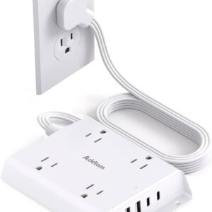 Surge Protector Power Bar, Addtam 5 ft Flat Plug Extension Cord with 4 USB Wall Charger(2 USB C Port), 4 Widely Outlets Desk Charging Station, Home Office and College Dorm Room...