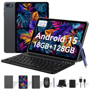 Tablet, 2026 Android 15 Tablet with Keyboard Mouse and Pen, Gemini AI 10 Inch Tablets,18GB RAM +128GB ROM+2TB, 6000mAh, 1080P, 5G WiFi, Bluetooth 5.0, AI Camera, GPS, OTG, 4...