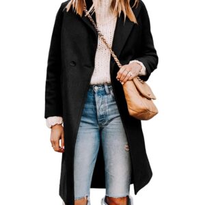 Tanming Women's Notch Lapel Double Breasted Wool Blend Mid Long Pea Trench Coat