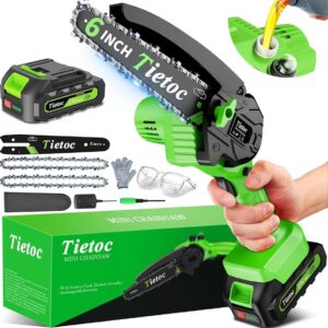 TIETOC Mini Chainsaw Cordless 6 Inch with Large Batteries, 880w Electric Chainsaw with Oiler System,Small Battery Chainsaw for Wood/Trees Cutting,Christmas Gifts for Men Dad...