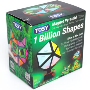 TOSY Magnet Pyramid Glow - 1 Cube Transforms into 1 Billion Shapes, 12 Pieces, 243 Rare Earth Magnets, Glowing, Christmas Stocking Stuffers Gift for Kids, Creative Puzzle...