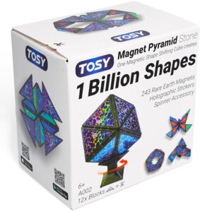 TOSY Magnet Pyramid Stone - 1 Cube Transforms into 1 Billion Shapes, 14 pcs (12 Puzzle pcs and 2 Spinners), 243 Rare Earth Magnets, Christmas Stocking Stuffers Gift for Kids,...