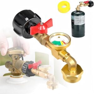 Upgraded Propane Refill Elbow Adapter with Tank Gauge, 2026 New Fill 1 Pound Bottles from 20lb Tank, 1 lb Throwaway Disposable Cylinder Propane Bottle Connector (1 PCS, 1 lb Tank)