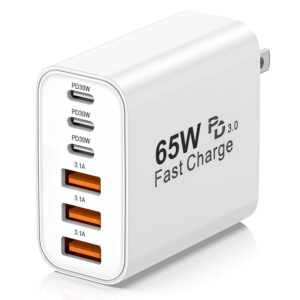 USB C Charger Block,65W 6-Port USBC Charging Block,Wall Charger iPhone Charger Fast Charging,Multiport Type C PD+QC Power Plug for All iPhone 17 16 15 iPad Samsung S24 S23...