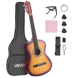 VEVOR Classical Guitar, 38 Inch, Wood Classical Guitar Starter Kit for Beginners, with Nylon Strings, Gig Bag, Strap, Tuner, Extra String, Pick, Capo, Basswood, for Teenagers...