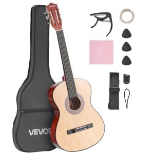 VEVOR Classical Guitar, 38 Inch, Wood Classical Guitar Starter Kit for Beginners, with Nylon Strings, Gig Bag, Strap, Tuner, Extra Strings, Pick, Capo, Basswood, for Teenagers...