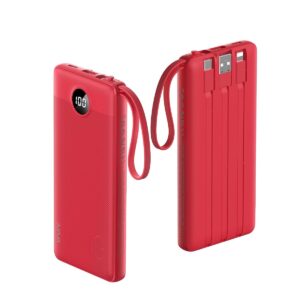 VRURC Portable Charger with Built in Cables, 10000mAh Slim USB C Power Bank,5 Output 2 Input LED Display External Battery Pack Compatible with iPhone 16 15 14 13,...