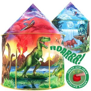 W&O Dinosaur Discovery Play Tent with Roar Button - Extraordinary Pop Up Tent for Boys & Girls - Perfect for Indoor & Outdoor Adventures