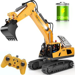 WELIN Remote Control Excavator Toys - 11CH RC Excavator with Metal Bucket, Rechargeable Construction Engineering Digger Vehicles with Lights Sound, Christmas Birthday Gift for...