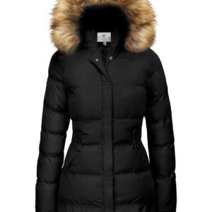 WenVen Women's Winter Waterproof Long Puffer Coat Warm Jacket with Faux Fur Removable Hood