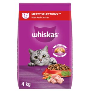 WHISKAS Meaty Selections Dry Cat Food With Real Chicken, 4kg bag