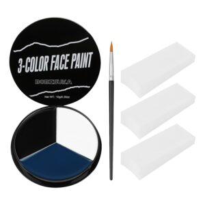 White Black Blue Face Paint + 3PC Sponge + Brush Body Paint Set, Colored Eye Black for Baseball Softball Sport Games, Face Painting for Avatar Makeup, Halloween, Cosplay,...