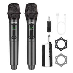 Wireless Microphones, Rechargeable Dual Handhled Microphone with Long-Distance Receiver,Easy Setup,Plug and Play for Karaoke Singing, Speech, Wedding, Karaoke Singing, Church,...