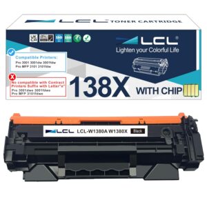 with Chip LCL 138X Black Toner Cartridge Replacement for HP 138A W1380A 138X W1380X Replacement for HP Laserjet Pro 3001 3001dw 3001fdw MFP 3101 3101fdw Printer (1-Pack)