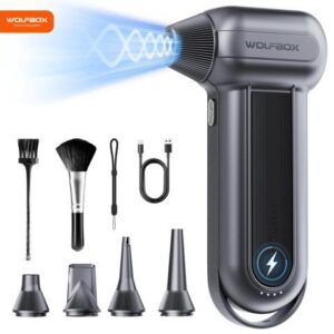 WOLFBOX MF100 Cordless Air Duster, 150000RPM High-Speed, Rechargeable, 3-Speed Mini Compressed Air Duster for PC, Keyboard, Outdoor Use, Snow & Auto