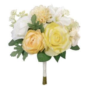 11.5" Artificial Silk White & Yellow Rose & Ranunculus Mixed Summer Bundle, for Indoor Use, by Mainstays