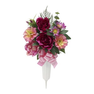 19.5-inch Artificial Silk Pink Peony Mixed Cemetery Small Flat Vase, for Indoor/Outdoor Use, by Mainstays