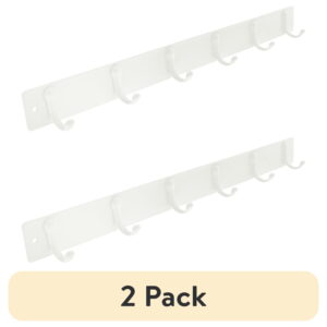 (2 pack) Mainstays 19 in. Wall Mounted Metal 6 Hook Rack, White