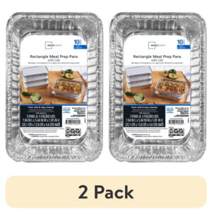 (2 pack) Mainstays 8.69" x 6.18" Aluminum Meal Prep Pans with Folded Lids, 5 Count