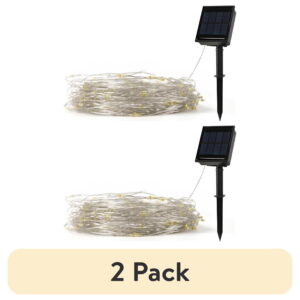 (2 pack) Mainstays Solar Power 200-Count Warm White Fairy LED Wire String Lights Garden Decorative