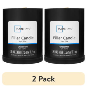 (2 pack) Mainstays Unscented Decorative Pillar Candle 3x4 Black