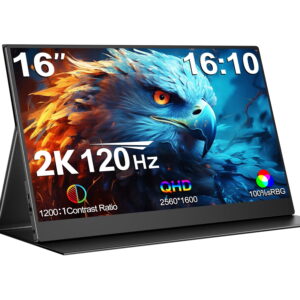 2k 120Hz Gaming Monitor, Portable Monitor 16 Inch 2560*1600 400Nits HDR, Portable Screen for Laptop PC Phone Xbox PS4-5 Switch with Smart Cover