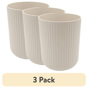 (3 pack) Mainstays 1.64 Gallon Plastic Ribbed Beige Trash Can