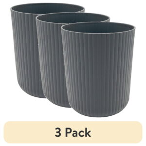 (3 pack) Mainstays 1.64 Gallon Plastic Ribbed Trash Can, Grey