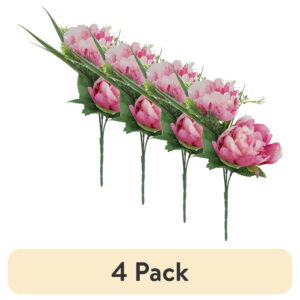 (4 pack) 11-inch Artificial Silk Pink Peony & Baby's Breath Mixed Pick, for Indoor Use, by Mainstays