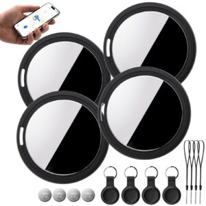 4 Pack Air Tracker Tag Works with Find My App (iOS Only), Bluetooth Item Finder, Smart Tag for Keys/Luggage/Wallets, Cat Dog Locator With Replaceable Battery/Sillcon...