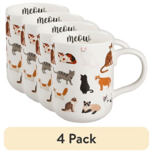 (4 pack) Mainstays 16.06 oz White Stoneware Cat Mug