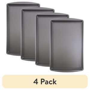 (4 pack) Mainstays Nonstick 15" x 10.3" x 0.7" Medium Cookie Pan, Rectangle, Gray