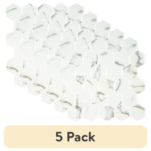 (5 pack) Mainstays 10 in. W x 10 in. L White Marble Hexagon Peel & Stick Mosaic Wall Tile (2.72 Sqft / pack)