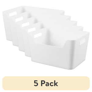(5 pack) Mainstays Large White Easy Access Plastic Storage Bin, 10.1 in x 12.9 in x 7 in