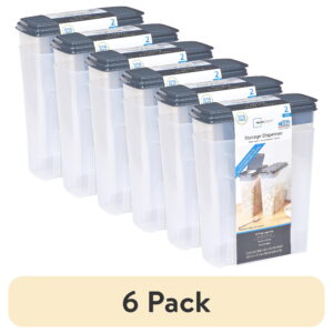 (6 pack) Mainstays 2-Pack Plastic Cereal Keeper Storage Containers, Kitchen Pantry Organizer Canisters for Cereal and Dry Food Storage, 24 Cup Capacity, Dark Gray Lid