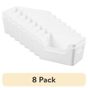 (8 pack) Mainstays Small White 2-Pack Easy Access Plastic Storage Bins, 6.5 in x 9.5 in x 4 in