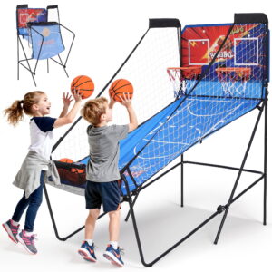 Arcade Basketball Game Indoor, SHINPT Indoor Basketball Hoop for Adults and Kids, Basketball Arcade Game with Steel Frame and Backboard, Arcade Game for Home with 6 Basketballs...